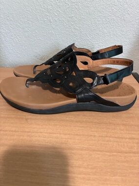 Rockport Ridge Circle Cutout Thong Black Sandals Boho Hippie Comfy Size 11